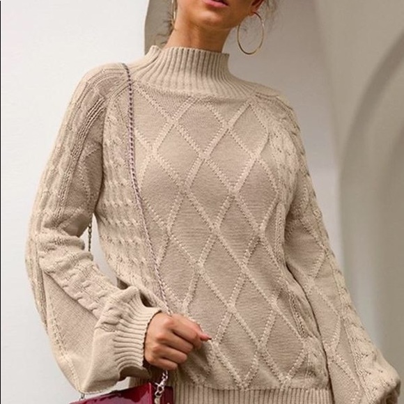 Mock Neck Bishop Sleeve Knit Sweater - Picture 6 of 6